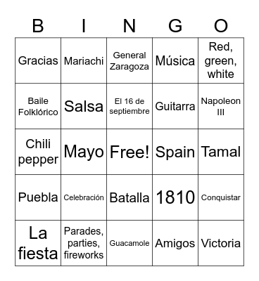 Cinco de Mayo Bingo Card