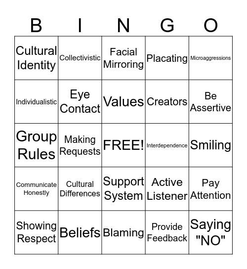 Employing Interdependence Bingo Card