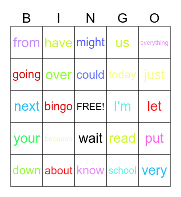 Snap Word Bingo Card