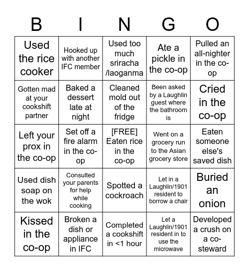 IFC NEVER HAVE I EVER BINGO Card