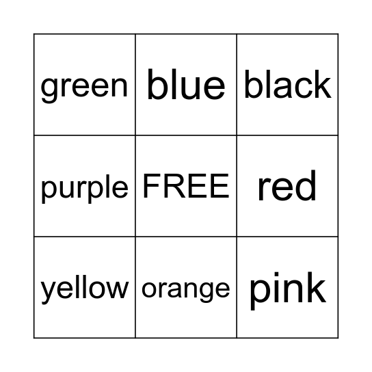 Color Word Bingo Card