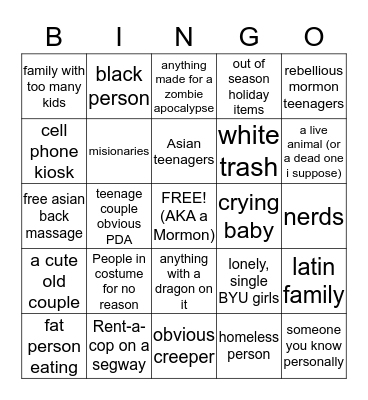 People Watching Bingo Card