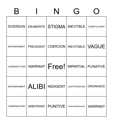 Vocabulary Bingo Card