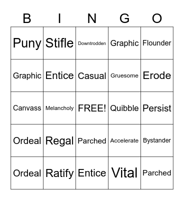 Vocabulary Bingo Card