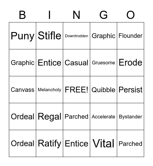 Vocabulary Bingo Card