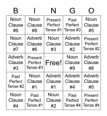 10th grade - English Review Bingo Card