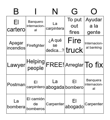 Spanish vocab  Bingo Card