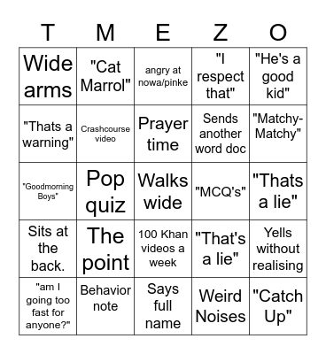 T mez bingo Card