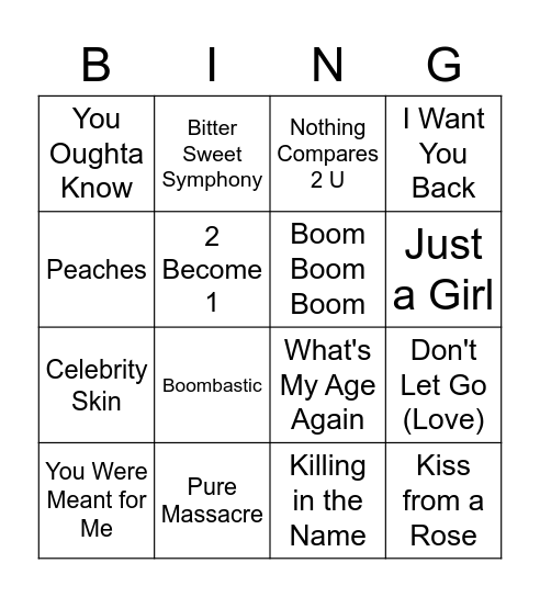 All Out 90's Bingo Card