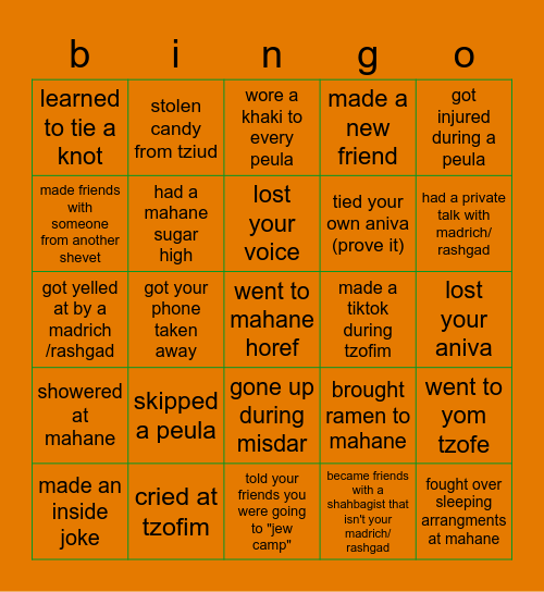 Tofim Bingo Card