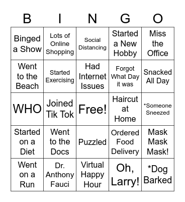 Quarantine Edition Bingo Card