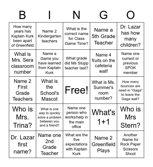 Greenfield Bing Bingo Card