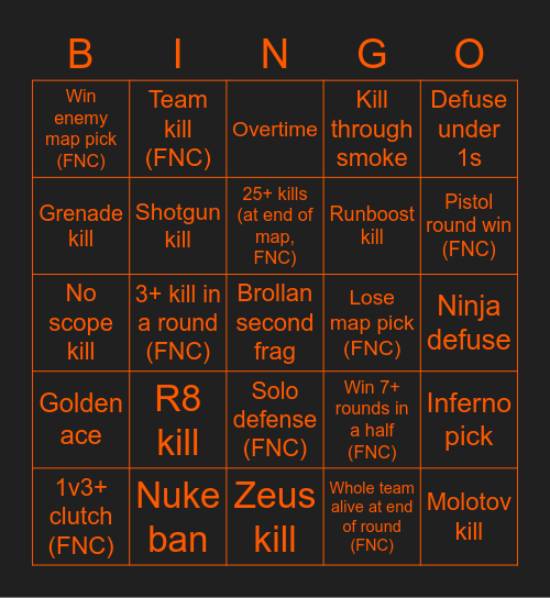 Fnatic vs OG Bingo Card
