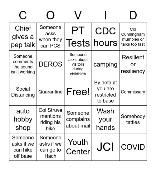 COVID Town Hall Bingo Card