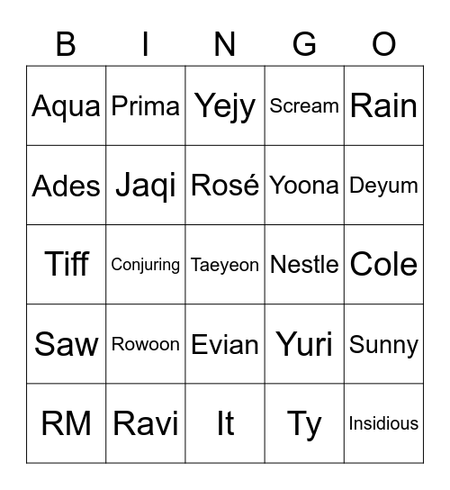 Bella’s Bingo Card