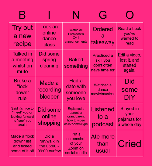 Rhythm of Hope Dance Teachers Bingo Card
