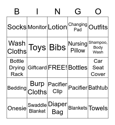 Baby Shower Bingo Card