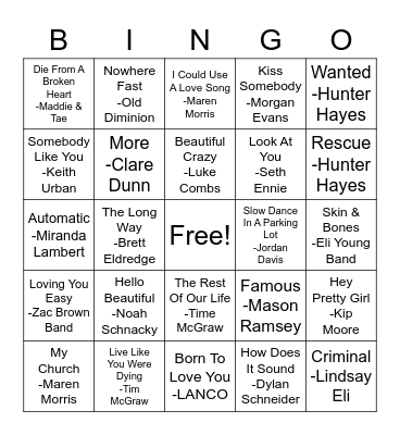 Chillin' On A Dirt Road Bingo Card