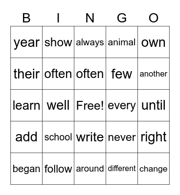 Untitled Bingo Card