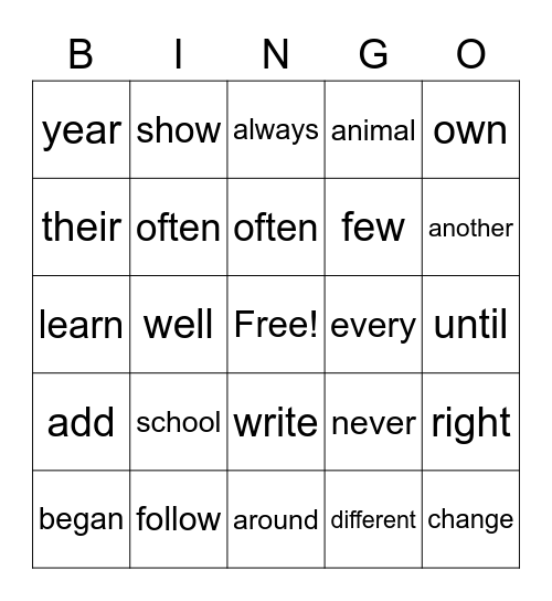 Untitled Bingo Card