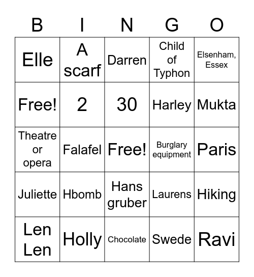 DS Team Bingo Card