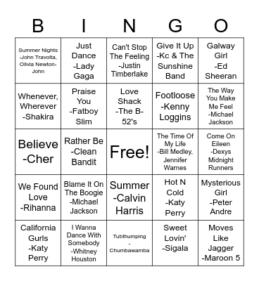 Throwback Party Bingo Card