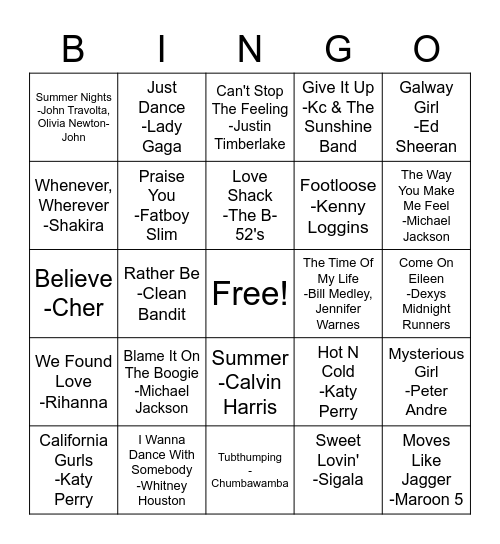 Throwback Party Bingo Card