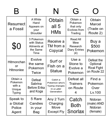 Pokemon Red/Blue Randomizer Bingo Card