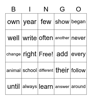 Untitled Bingo Card