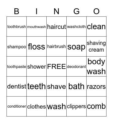 Personal & Dental Hygiene Bingo Card