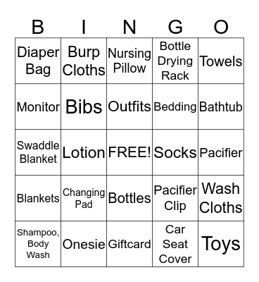 Baby Shower Bingo Card