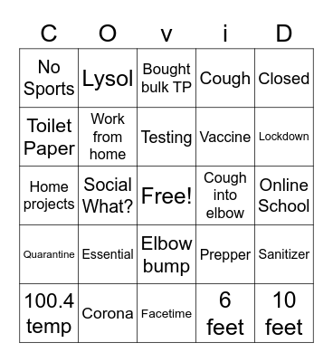 Covid Bingo Card