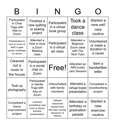 Activity Bingo 4 - July Newsletter Bingo Card