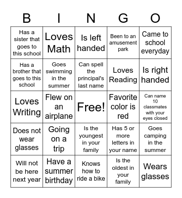 End of Year Bingo Card