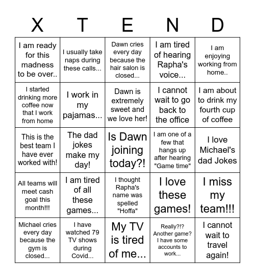 Bingo Xtend Bingo Card