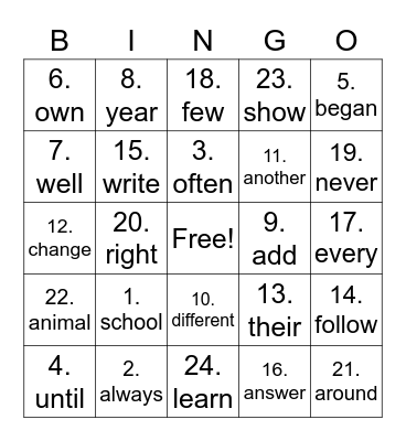Untitled Bingo Card