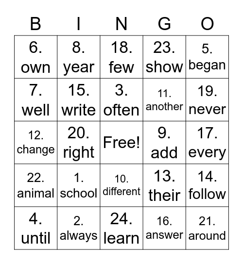 Untitled Bingo Card