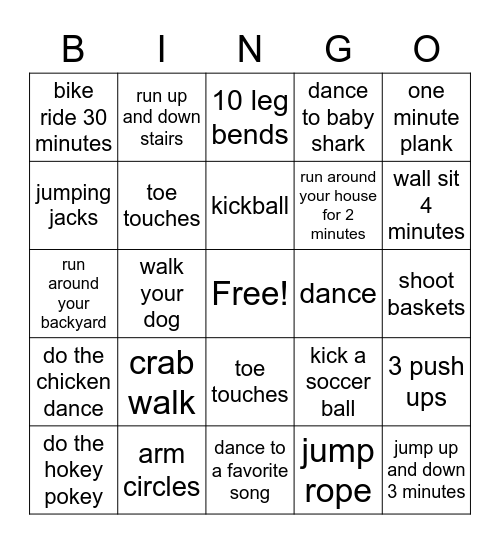 Exercise! Bingo Card