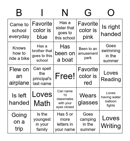 End of Year Bingo Card