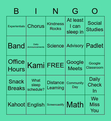 Happy Distance Learning! Bingo Card