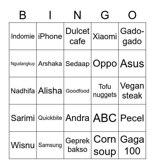 Goodfood JIAYOUUUU Bingo Card