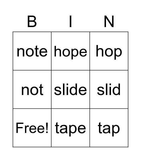 Sam's Bingo # 1 Bingo Card