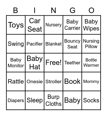 Saritas Baby Shower Bingo Card