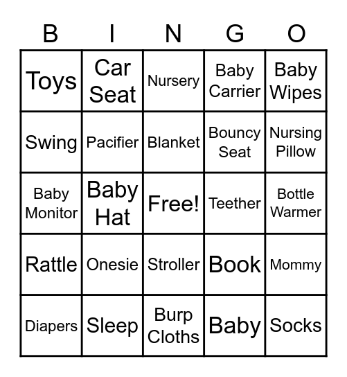 Saritas Baby Shower Bingo Card