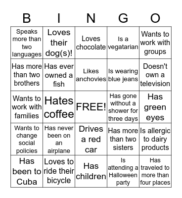 Meet someone who... Bingo Card