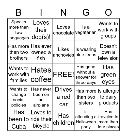 Meet someone who... Bingo Card