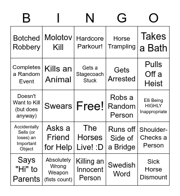 Ellinor DiLorenzo RDR2 Bingo Card