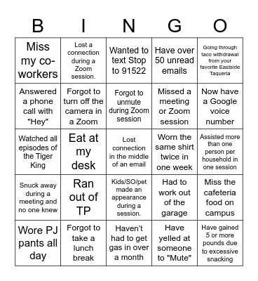 Zoom Advising BINGO Card
