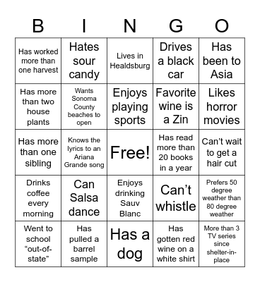Sonoma Quality Team Bingo Card