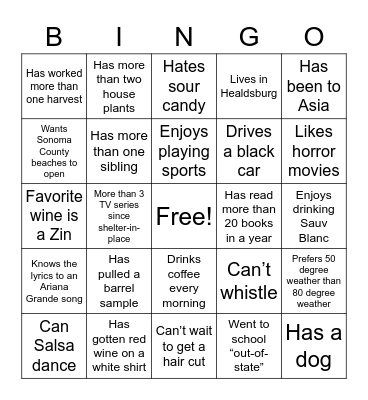 Sonoma Quality Team Bingo Card